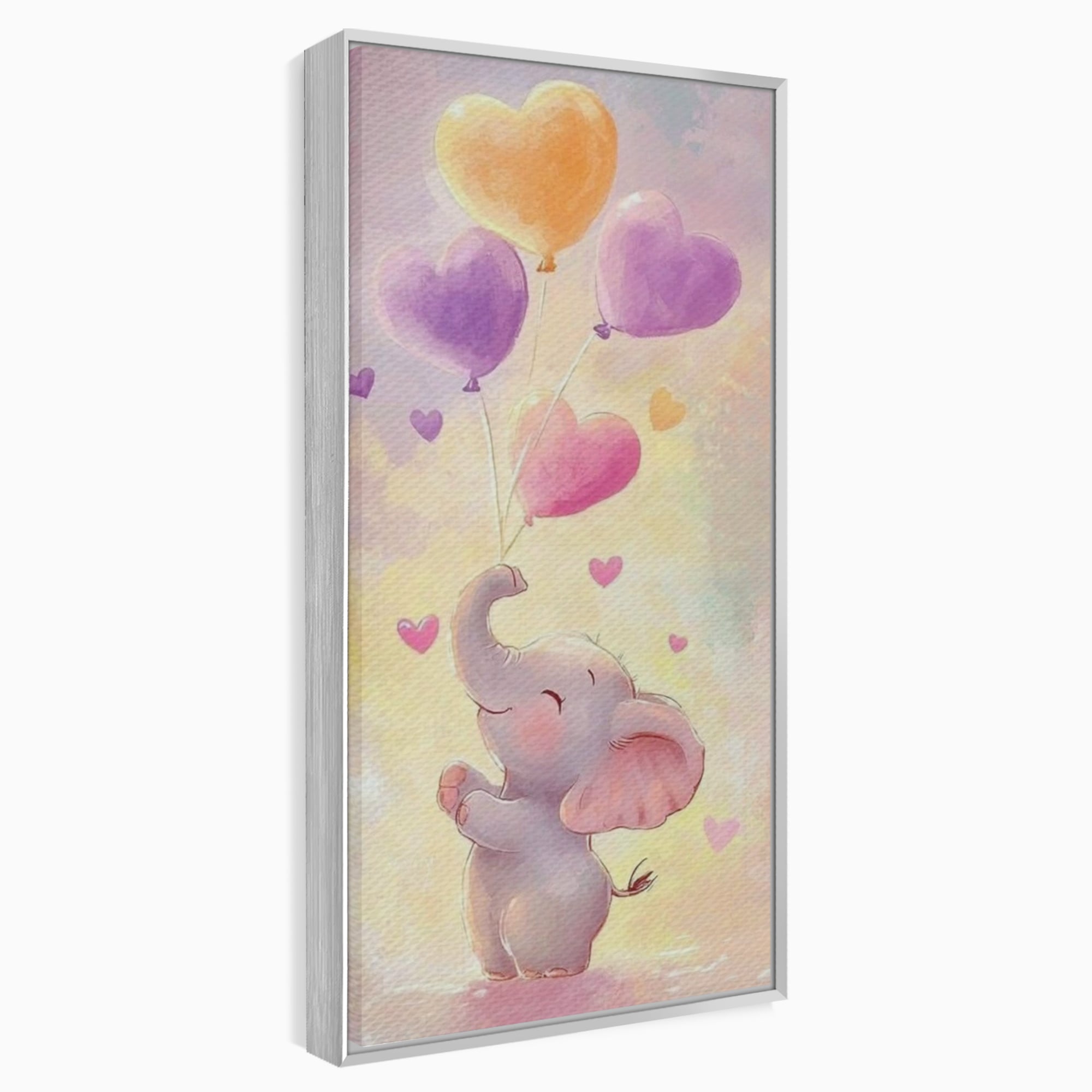 Tablou canvas cu tablou canvas cu pui de elefant, in rama de aluminiu argintiu